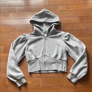 💕REFLEX CROPPED FULL ZIP HOODIE-PUFF SLEEVE—GREY-M💕